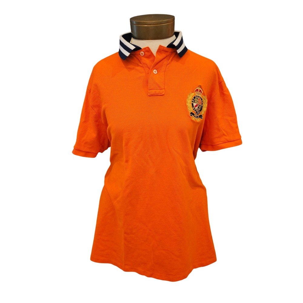 Polo Ralph Lauren Mens XL Orange Custom Slim Fit Striped Collar Crest Polo Shirt